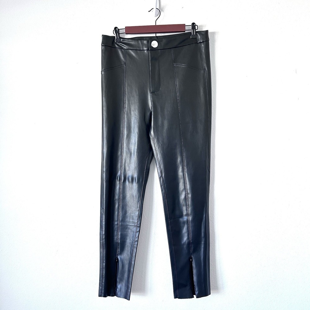 ZARA Dark Academia Faux Leather Large Ankle Zip Hem High Waisted Black Capris
